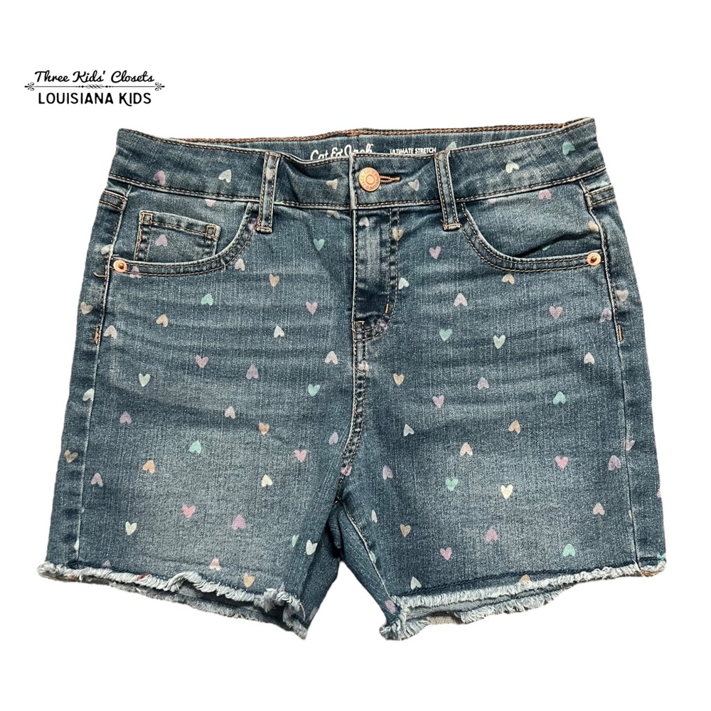 Cat & Jack XL (14) Heart Print Ultimate Stretch Denim Shorts